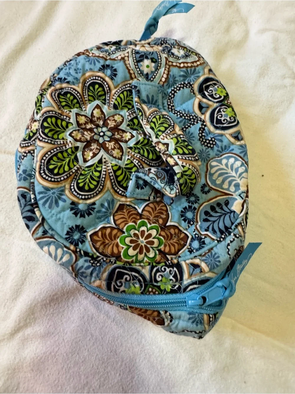 Vera Bradley Vintage Blue Floral Double Zip Cosmetic Travel Organizer Bag